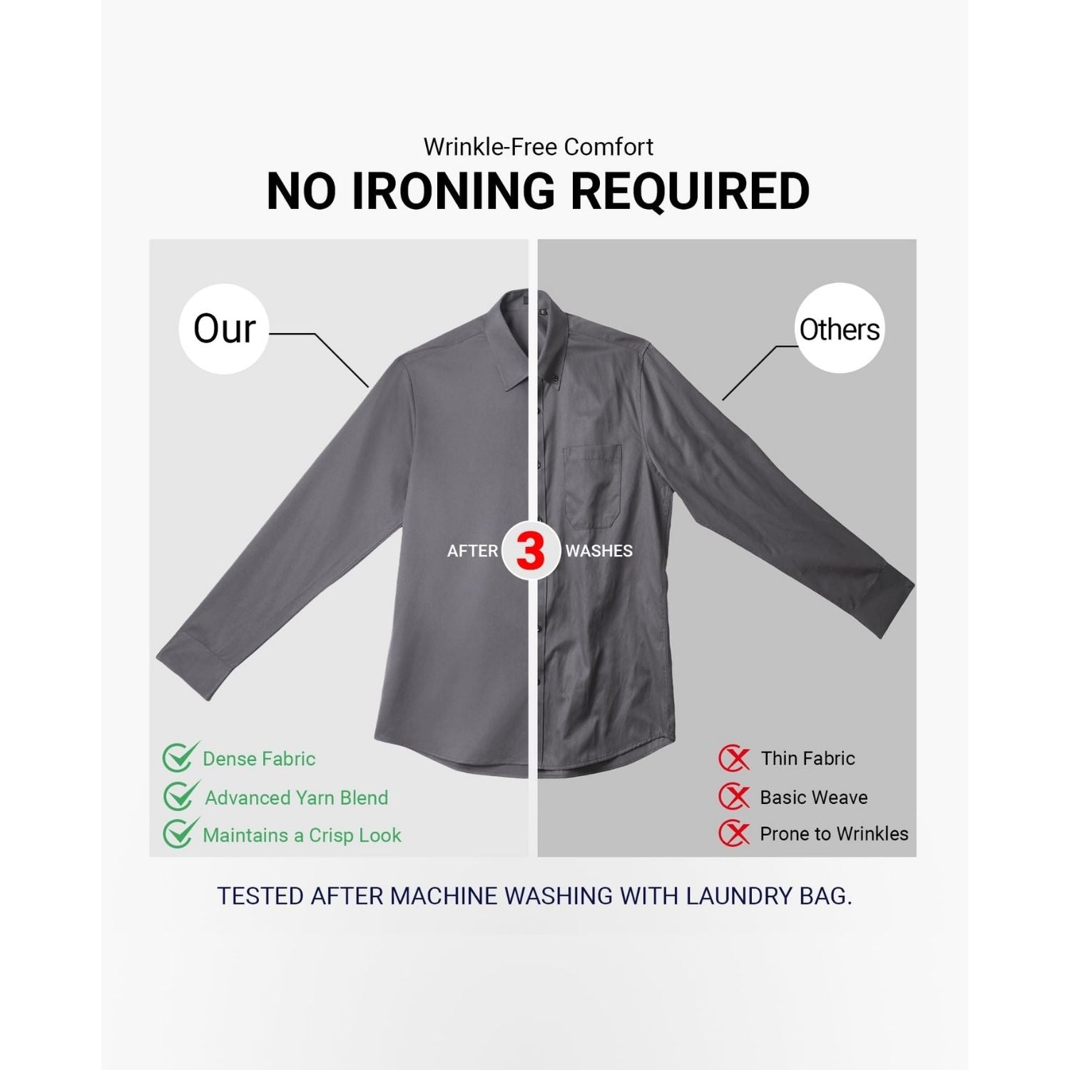 Men's Non-Iron Dress Shirt Long Sleeve 4-Way Stretch Wrinkle Free Grey Formal Shirt