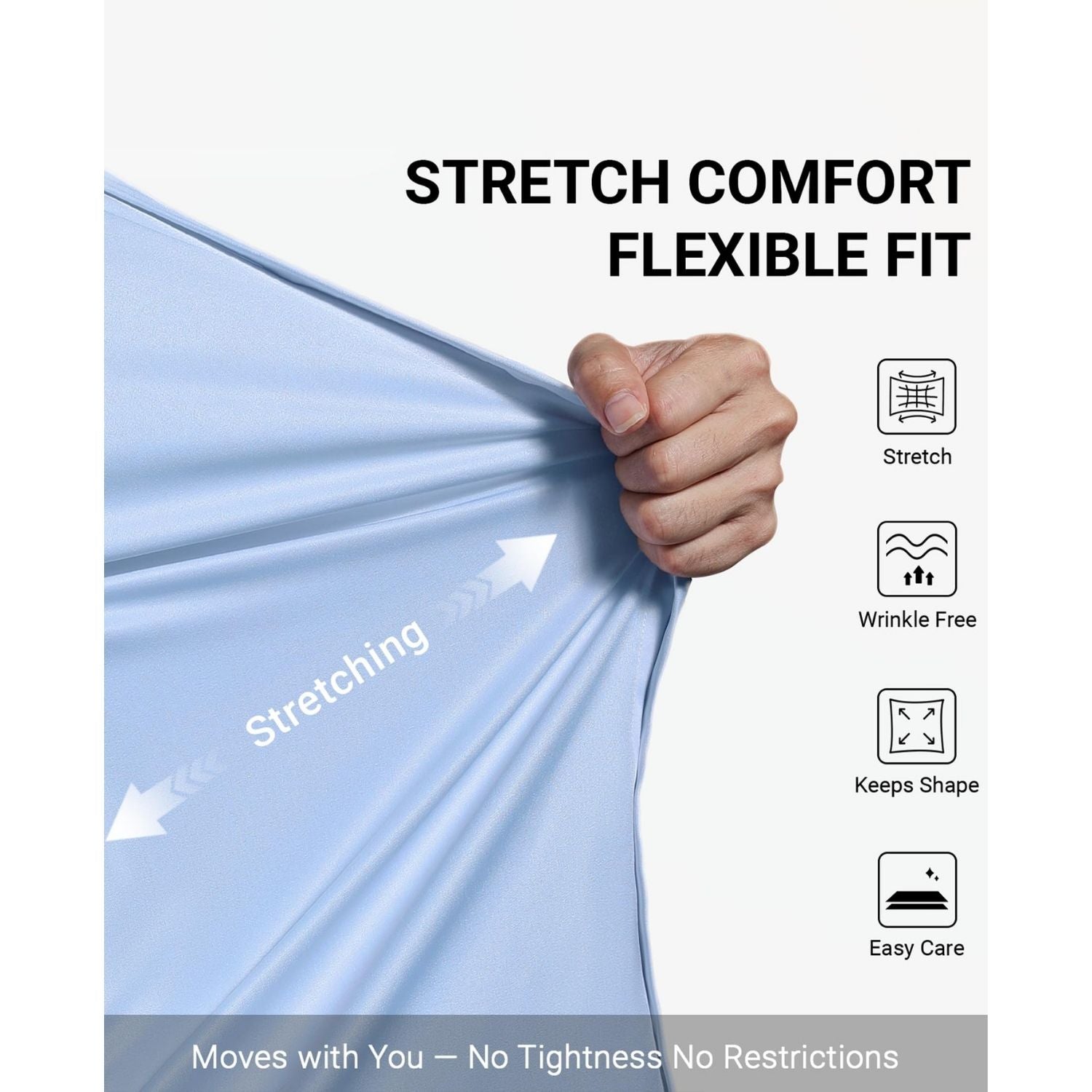 Men's Non-Iron Dress Shirt Long Sleeve 4-Way Stretch Wrinkle Free Blue Formal Shirt