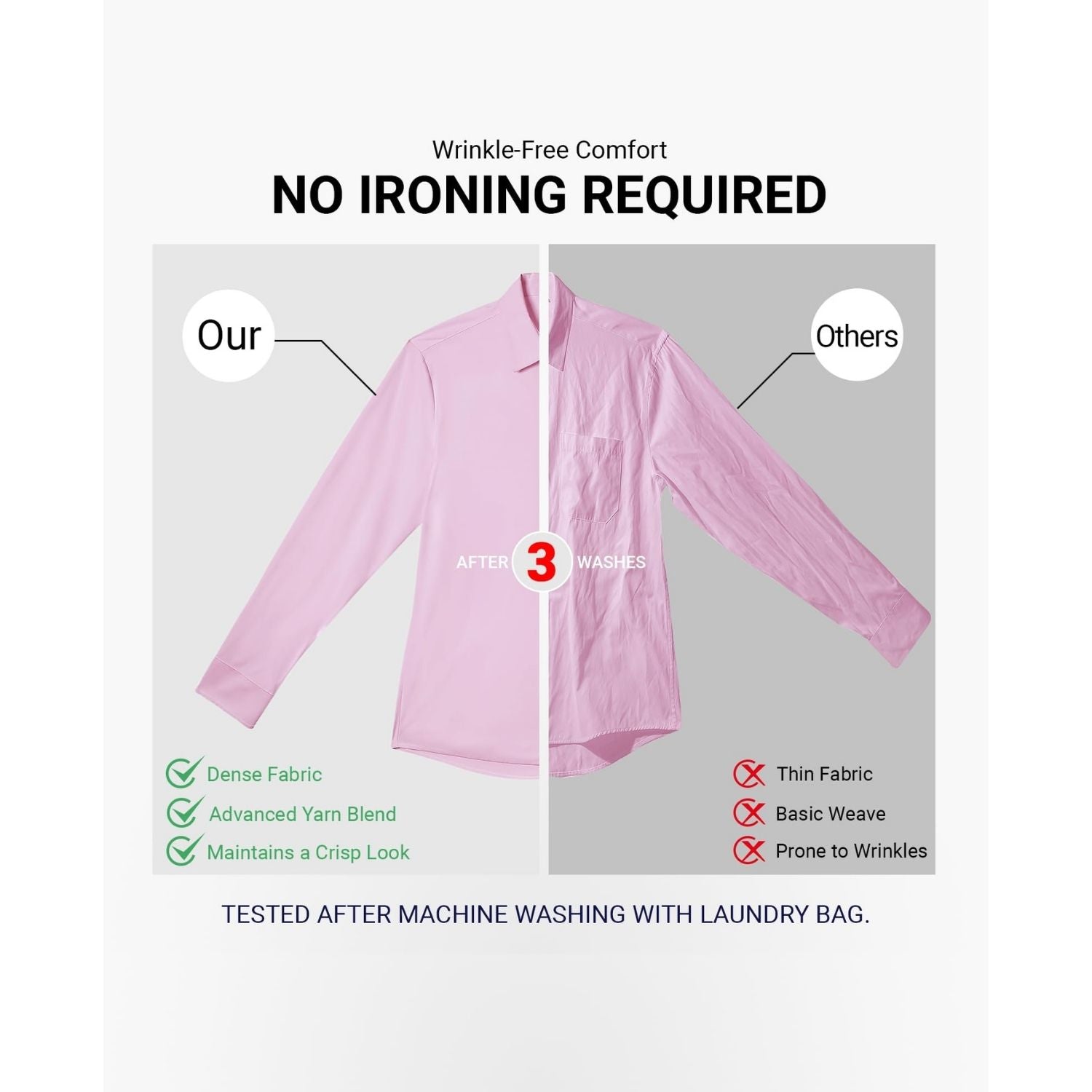 Men's Non-Iron Dress Shirt Long Sleeve 4-Way Stretch Wrinkle Free Pink Formal Shirt