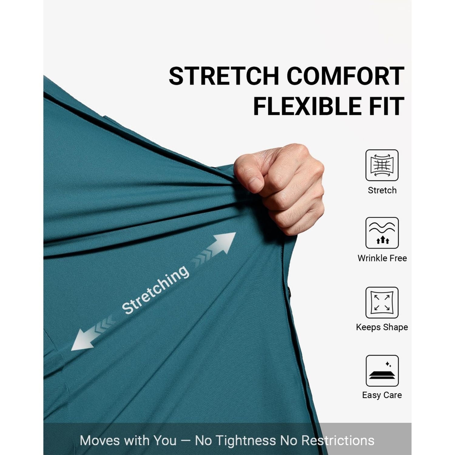 Men's Non-Iron Dress Shirt Long Sleeve 4-Way Stretch Wrinkle Free Teal Formal Shirt