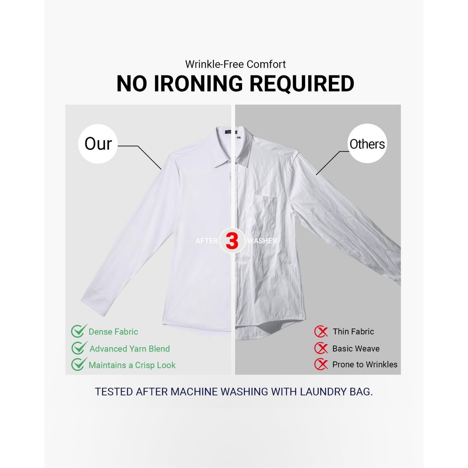 Men's Non-Iron Dress Shirt Long Sleeve 4-Way Stretch Wrinkle Free White Formal Shirt