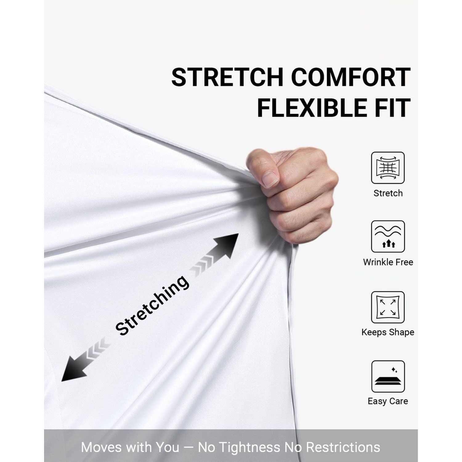 Men's Non-Iron Dress Shirt Long Sleeve 4-Way Stretch Wrinkle Free White Formal Shirt