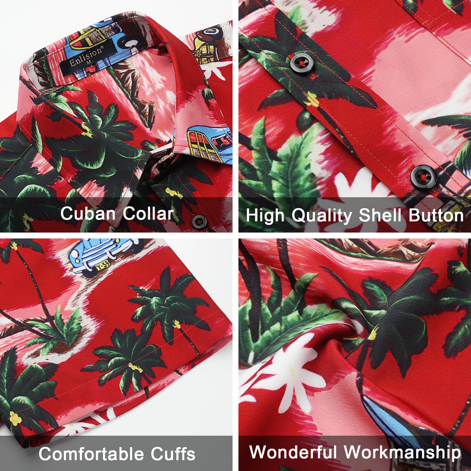 Hawaiian Tropical Shirts with Pocket - Z02- RED