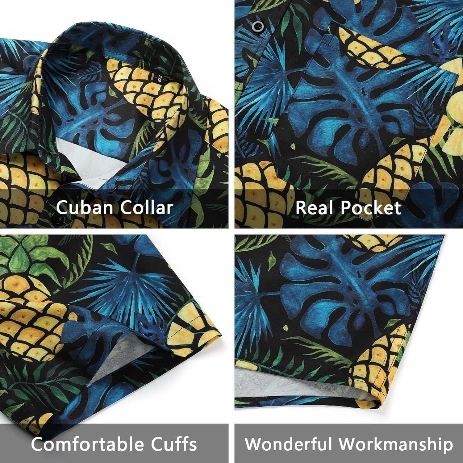 Funky Hawaiian Shirts with Pocket - A-BLUE/YELLOW