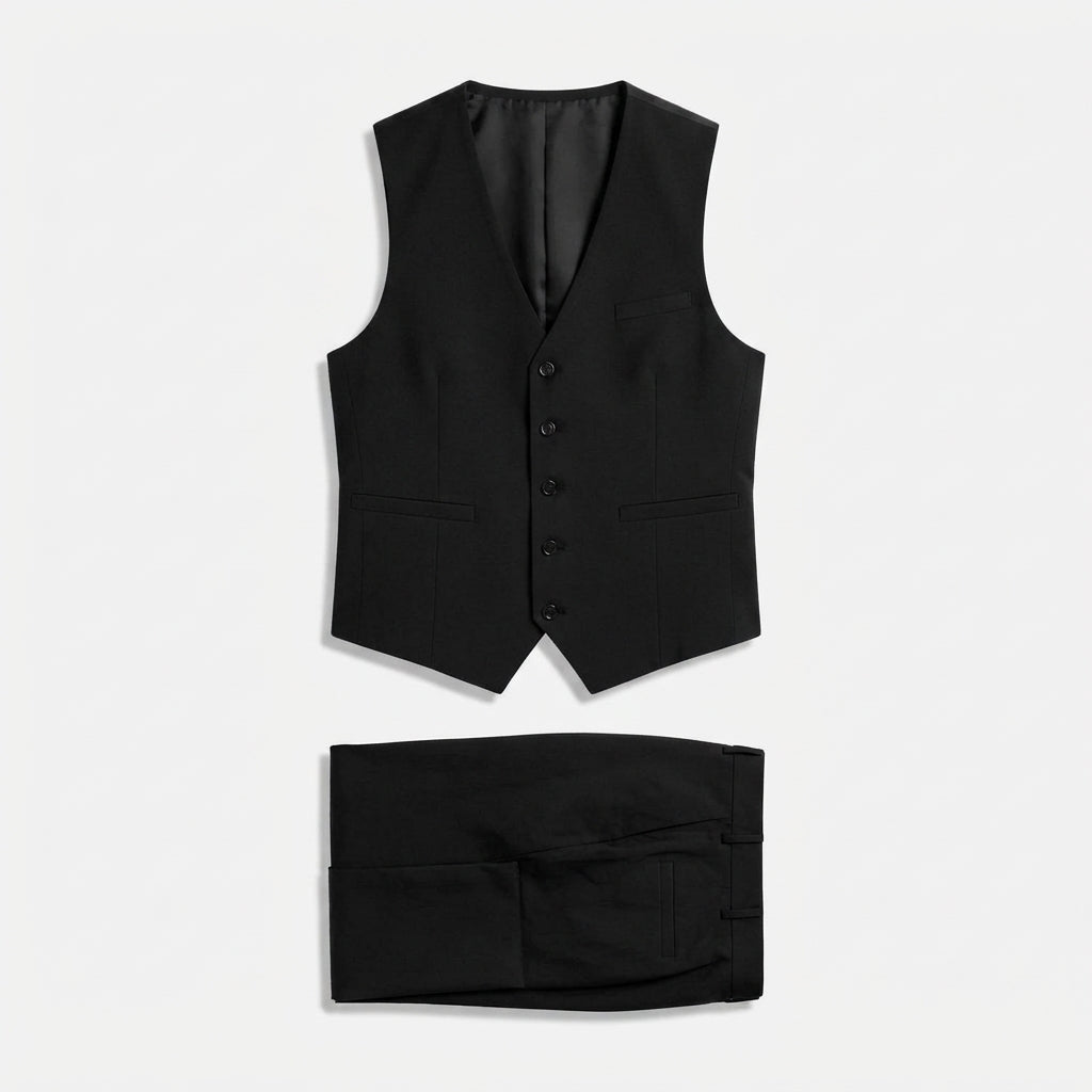 Hisdern Men's Black Suit Vest and Flex Stretch Wide-Leg Dress Pants Matching Set