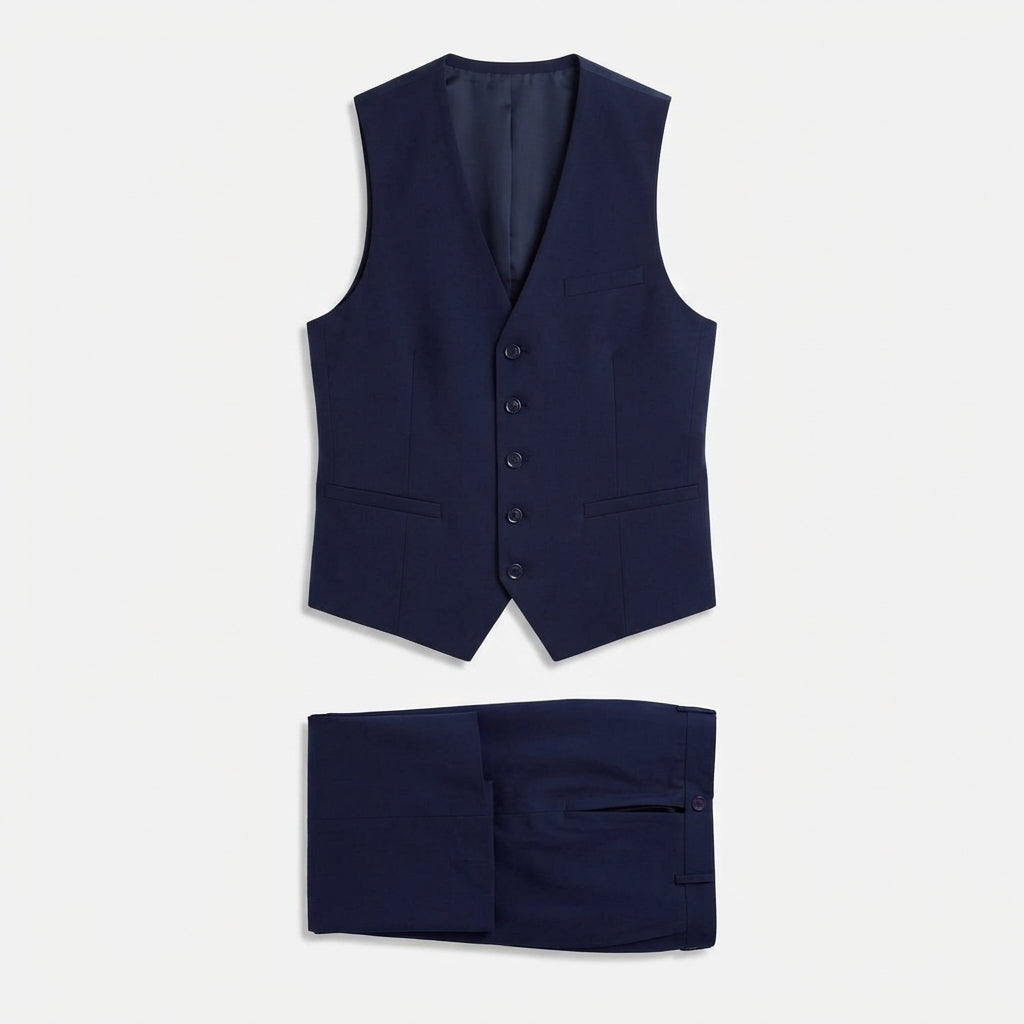 Hisdern Men's Navy Suit Vest and Flex Stretch Wide-Leg Dress Pants Matching Set