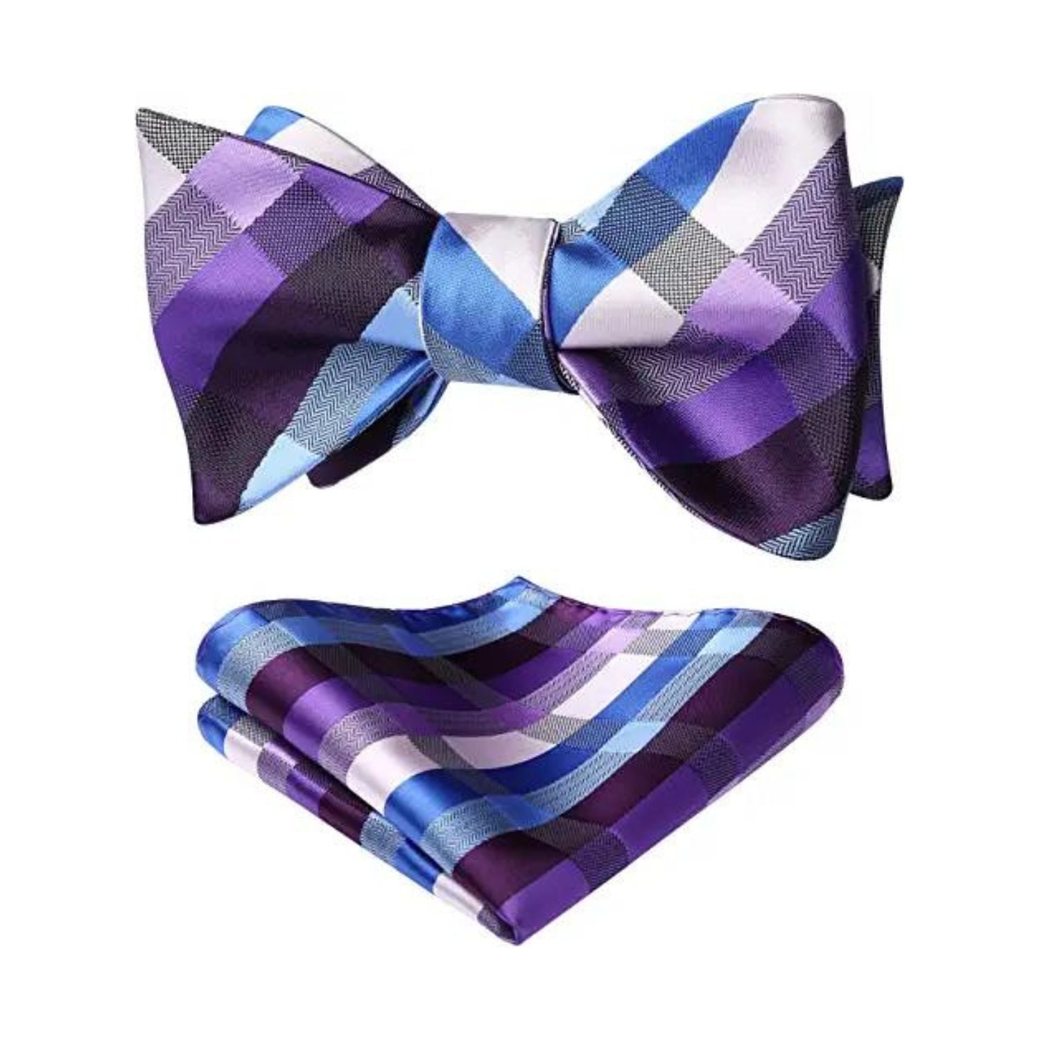 Plaid Bow Tie & Pocket Square Sets - C-PURPLE/BLUE