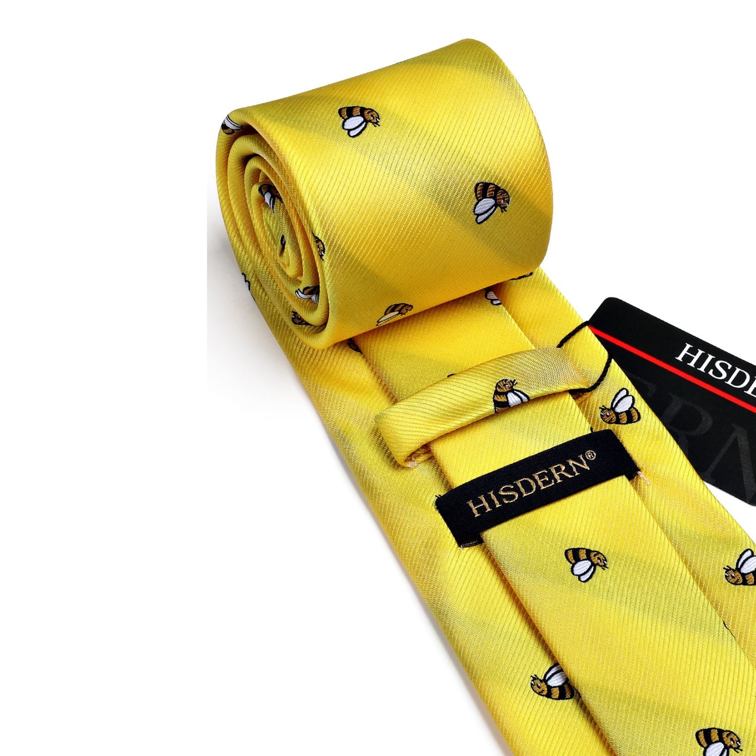 Cute Bee Print Men's Necktie & Handkerchief Set - YELLOW