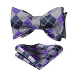 Plaid Bow Tie & Pocket Square Sets - A-NAVY BLUE/PURPLE