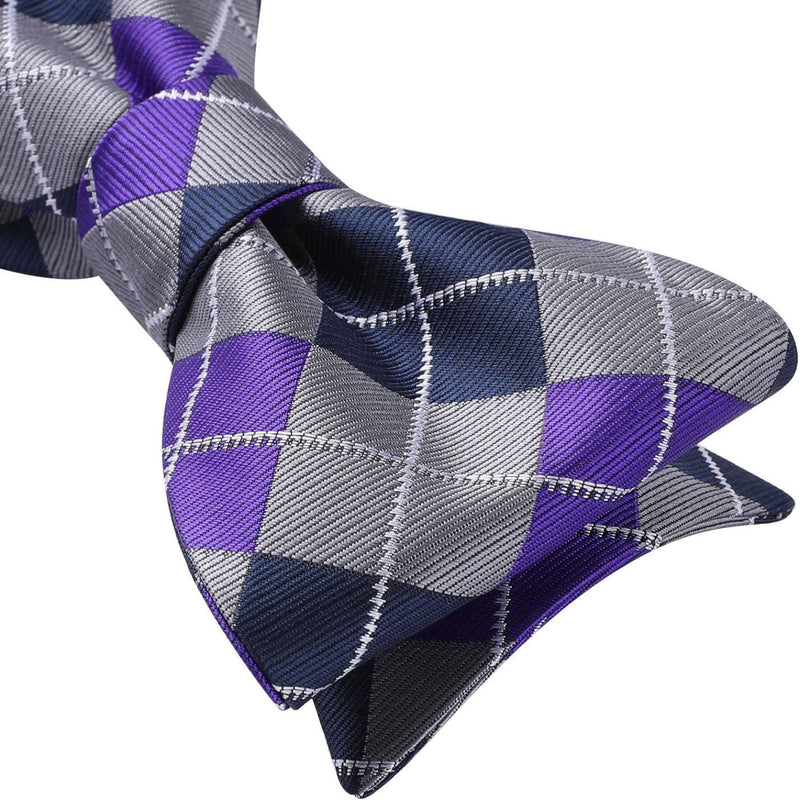 Plaid Bow Tie & Pocket Square Sets - A-NAVY BLUE/PURPLE