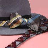 Plaid Bow Tie & Pocket Square Sets - B-YELLOW/BROWN