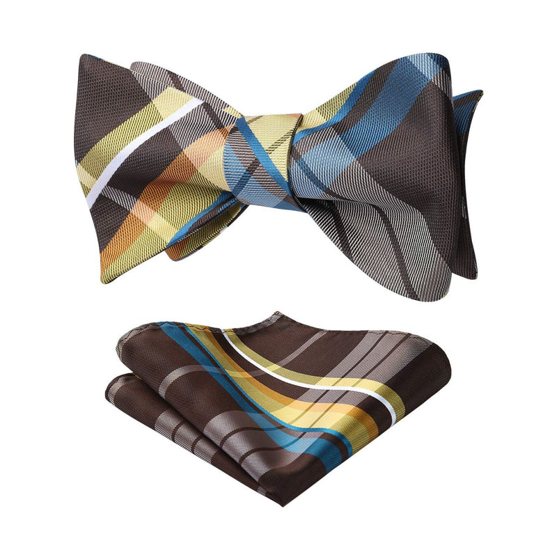 Plaid Bow Tie & Pocket Square Sets - B-YELLOW/BROWN