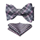 Plaid Bow Tie & Pocket Square Sets - D-PINK/GRAY