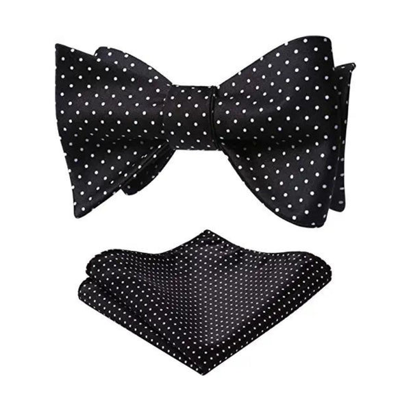 Polka Dots Bow Tie & Pocket Square  - BLACK/WHITE