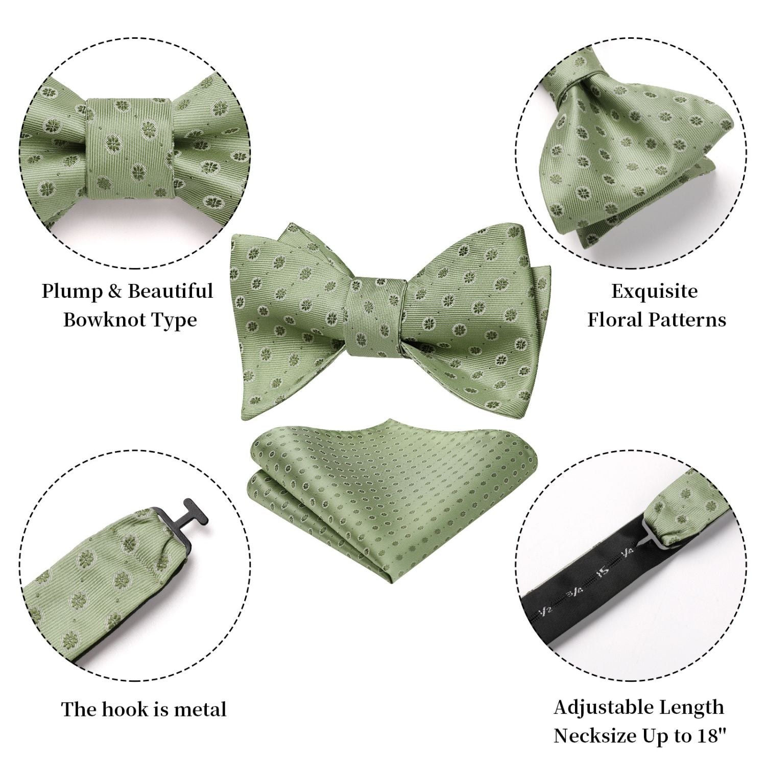 Floral Bow Tie & Pocket Square - B-06 SAGE GREEN