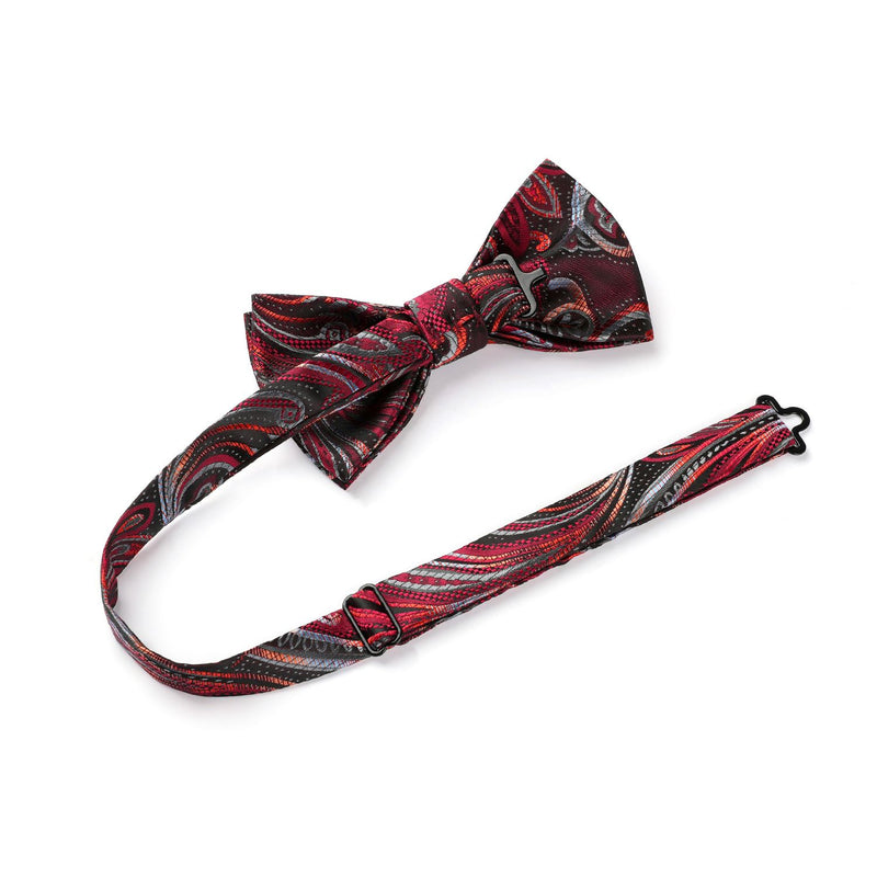 Paisley Pre-Tied Bow Tie & Pocket Square - C-RED 3