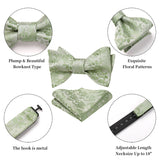 Floral Bow Tie & Pocket Square - B-05 SAGE GREEN