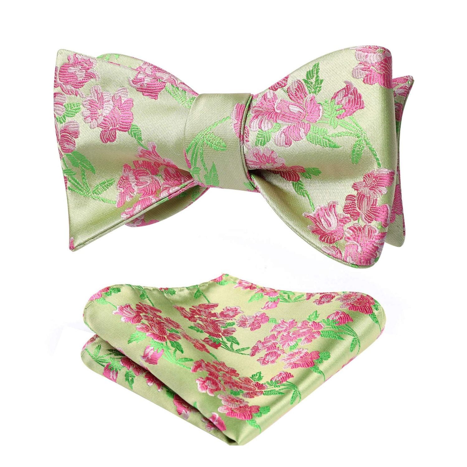 Hisdern Pink Green Floral Bow Tie Set Groomsmen Wedding