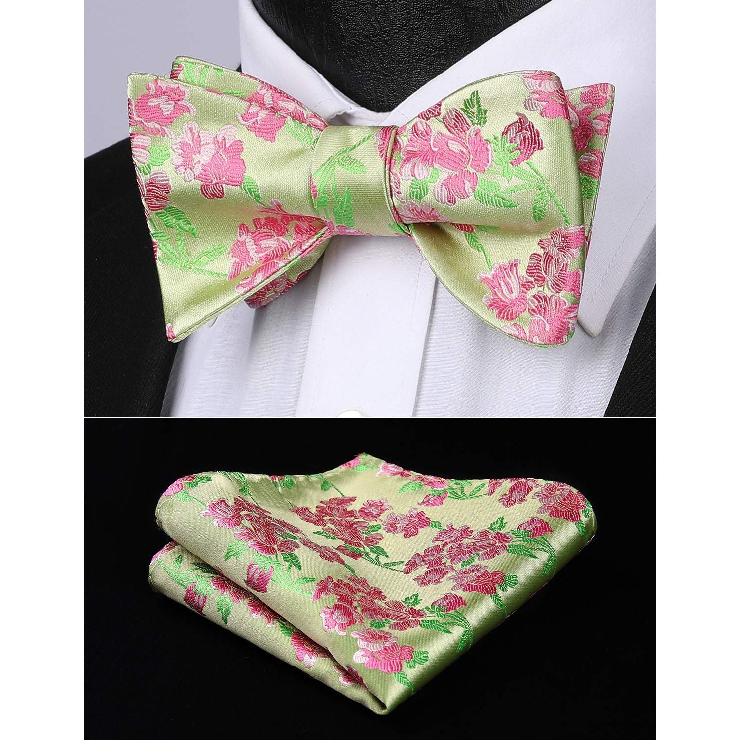 Hisdern Pink Green Floral Bow Tie Set Groomsmen Wedding