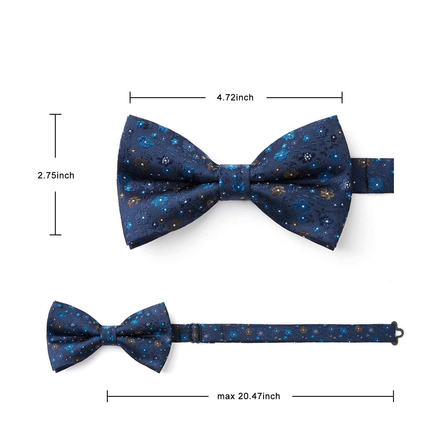 Hisdern Vintage Blue Floral Pre-Tied Bow Tie for Prom