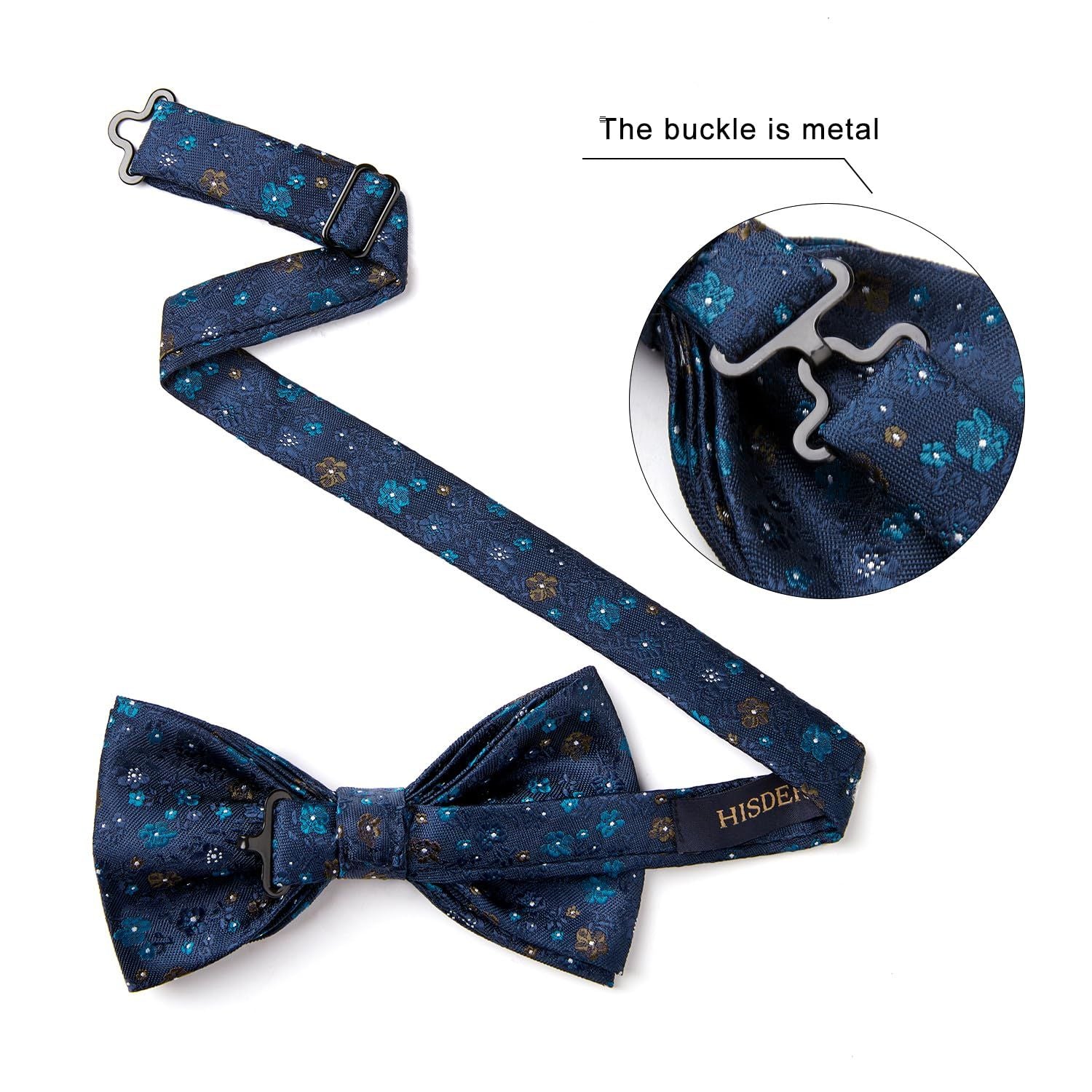 Hisdern Vintage Blue Floral Pre-Tied Bow Tie for Prom