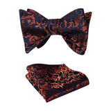 Floral Bow Tie & Pocket Square - ORANGE/NAVY