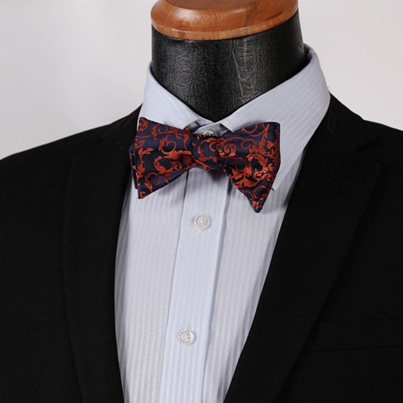 Floral Bow Tie & Pocket Square - ORANGE/NAVY