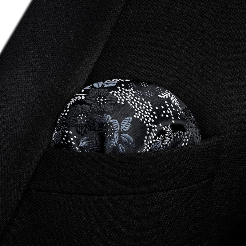 Floral Bow Tie & Pocket Square - BLACK/WHITE-FLORAL