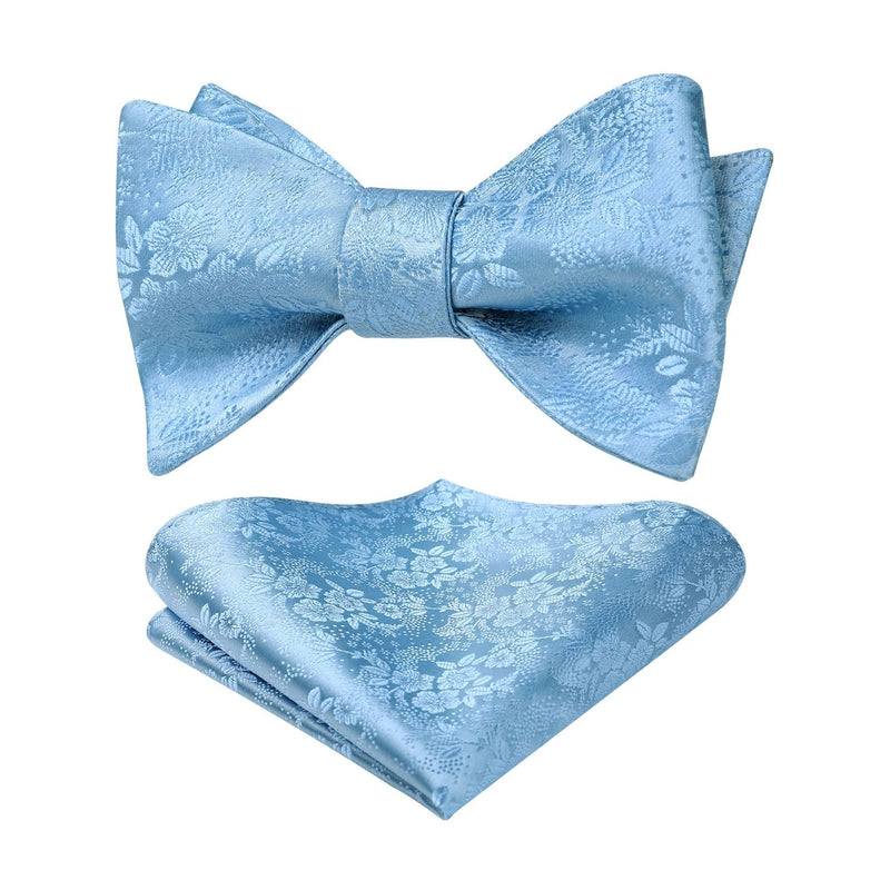 Floral Bow Tie & Pocket Square - A1-LIGHT BLUE