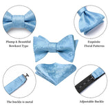 Floral Bow Tie & Pocket Square - A1-LIGHT BLUE