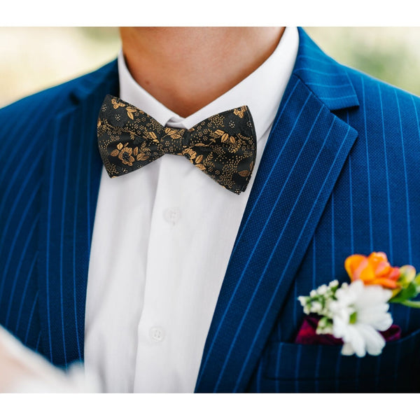 Floral Pre-Tied Bow Tie Pocket Square Cufflinks - ORANGE