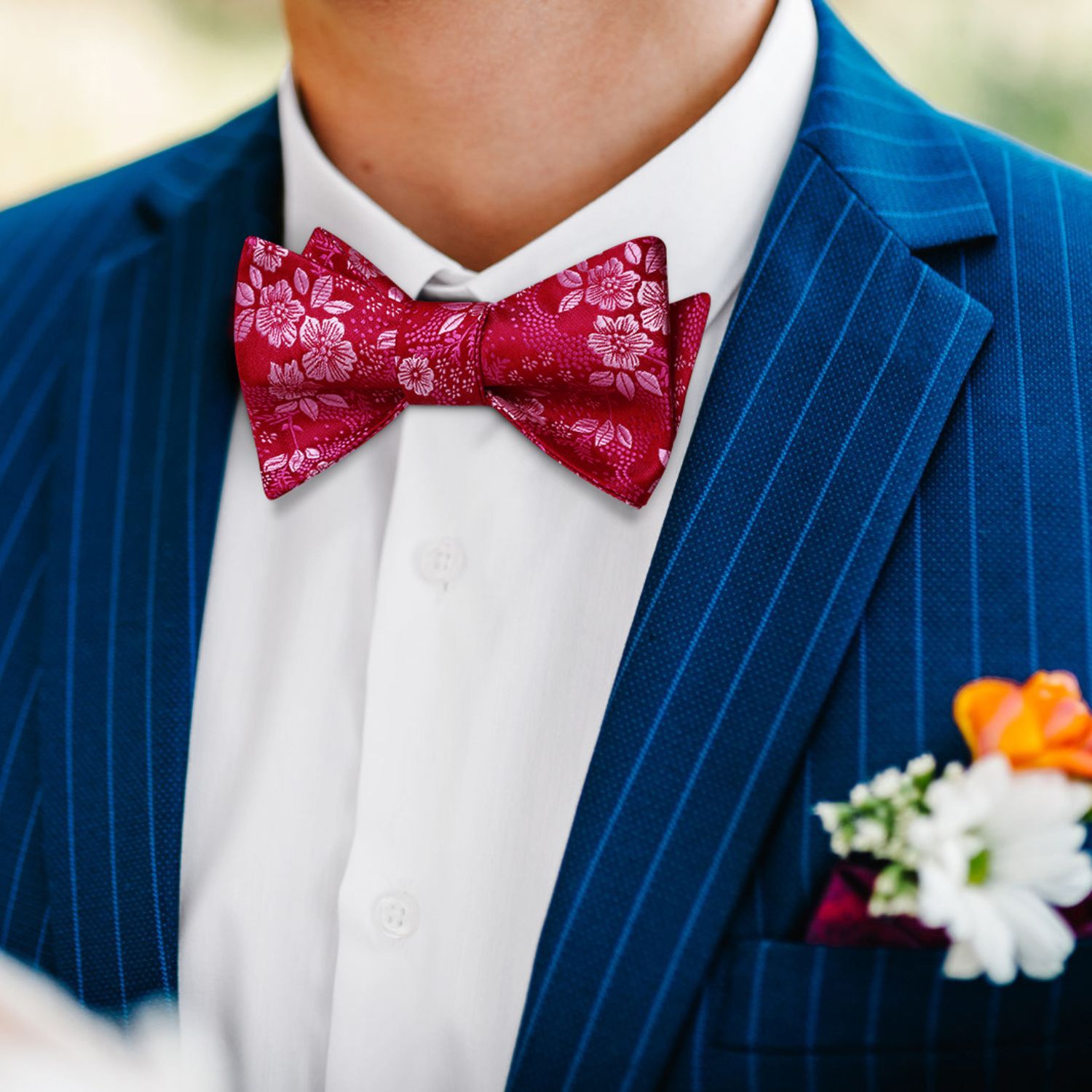 Floral Bow Tie & Pocket Square - C-011 HOT PINK