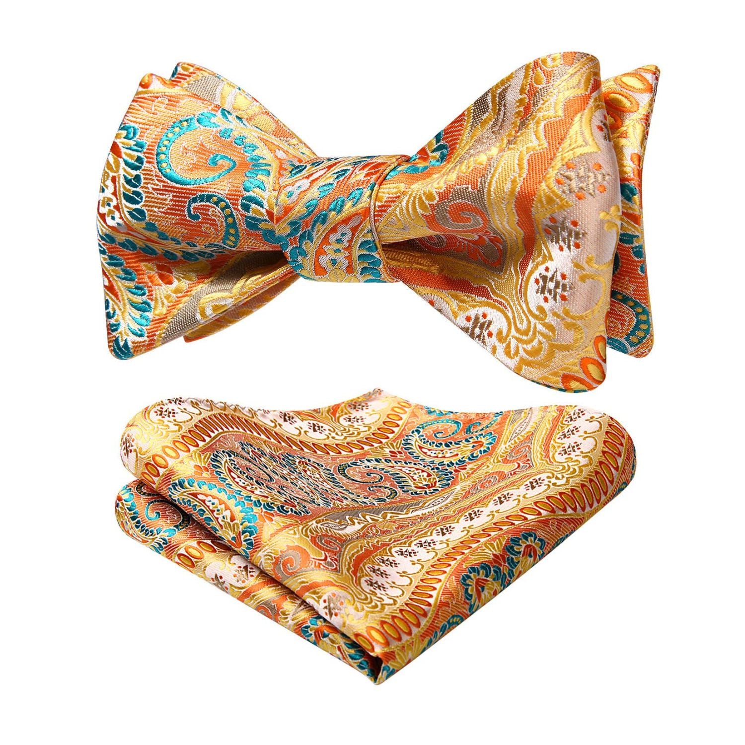 Paisley Bow Tie & Pocket Square - ORANGE-2