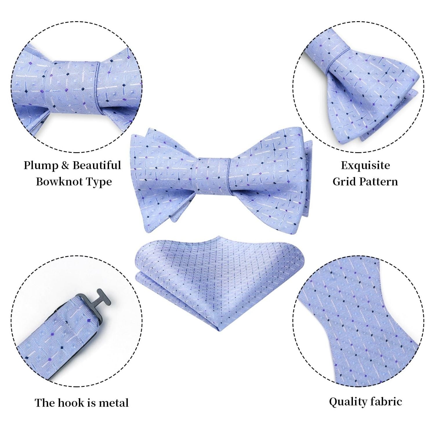 Plaid Bow Tie & Pocket Square Sets - 01-PURPLE