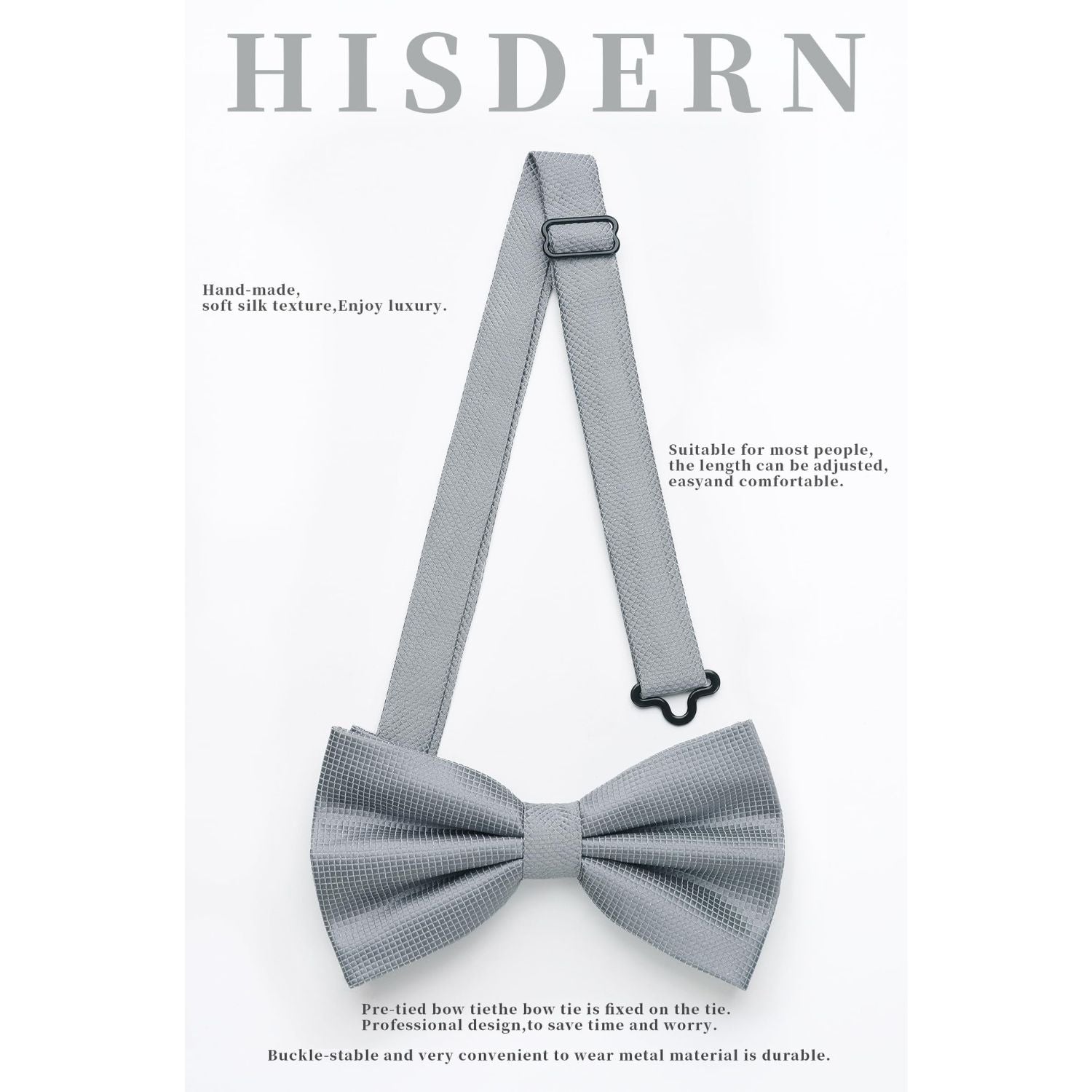 Solid Pre-Tied Bow Tie & Pocket Square - G-GREY