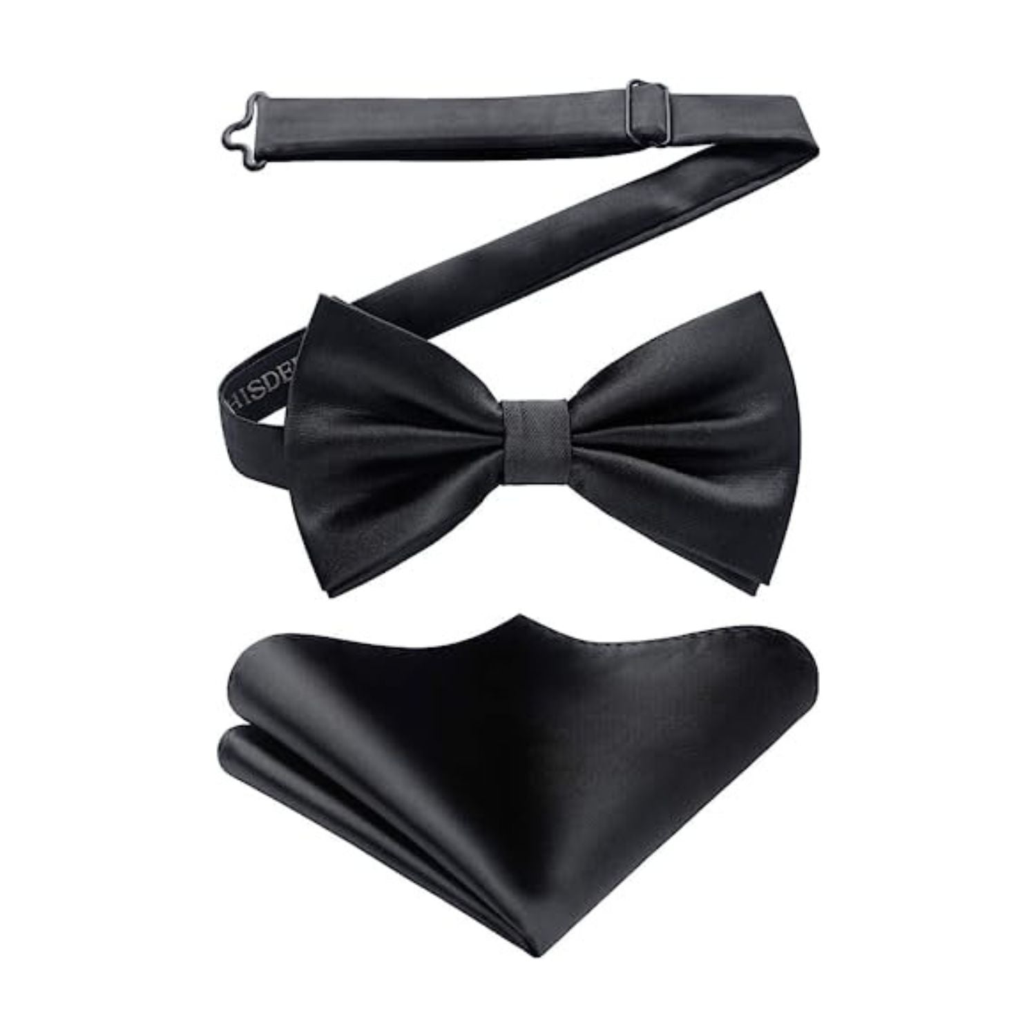 Solid Pre-Tied Bow Tie & Pocket Square - B-BLACK 2