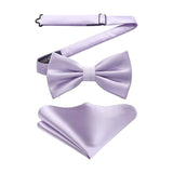 Solid Pre-Tied Bow Tie & Pocket Square - 01-LAVENDER