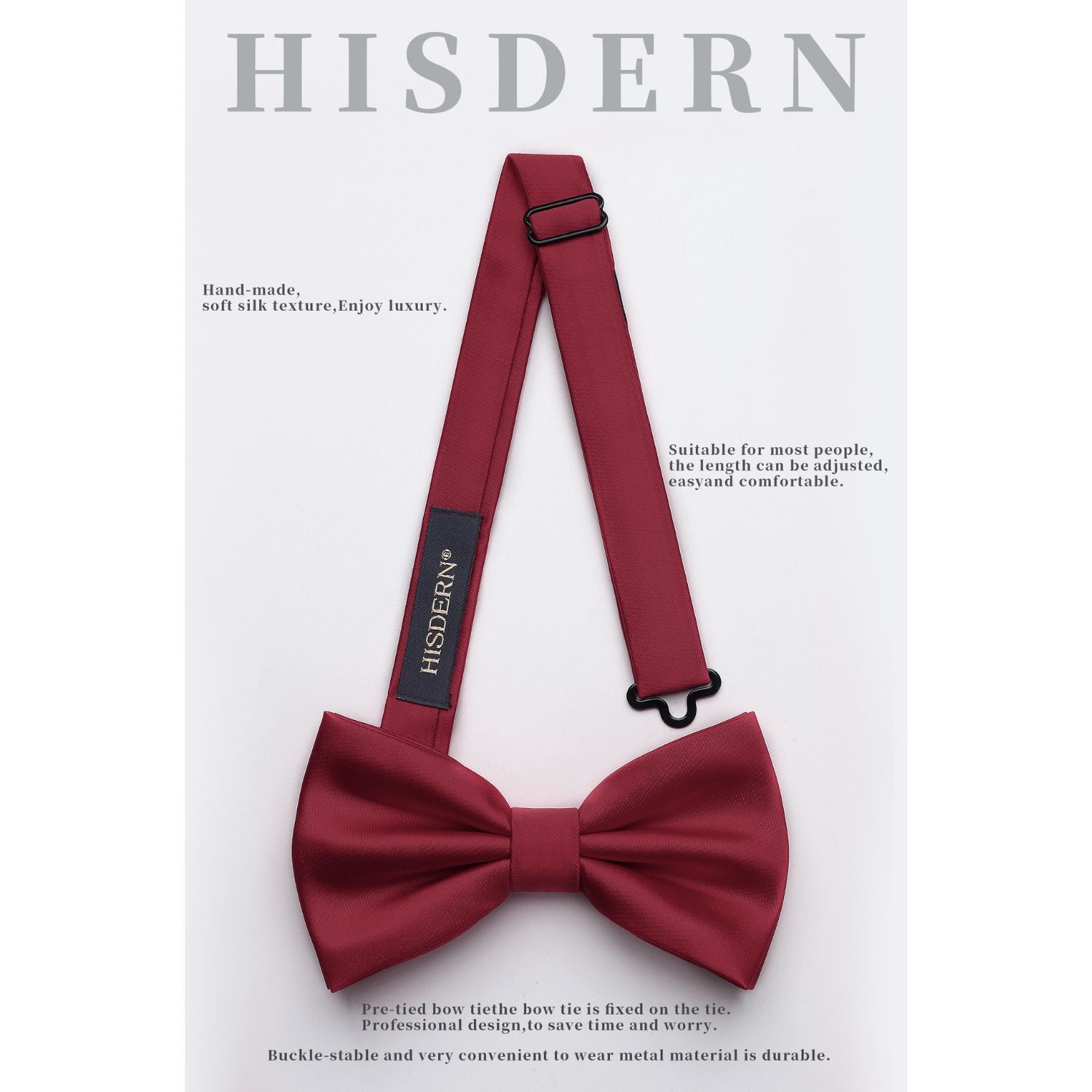 Solid Pre-Tied Bow Tie & Pocket Square - U-BURGUNDY 1