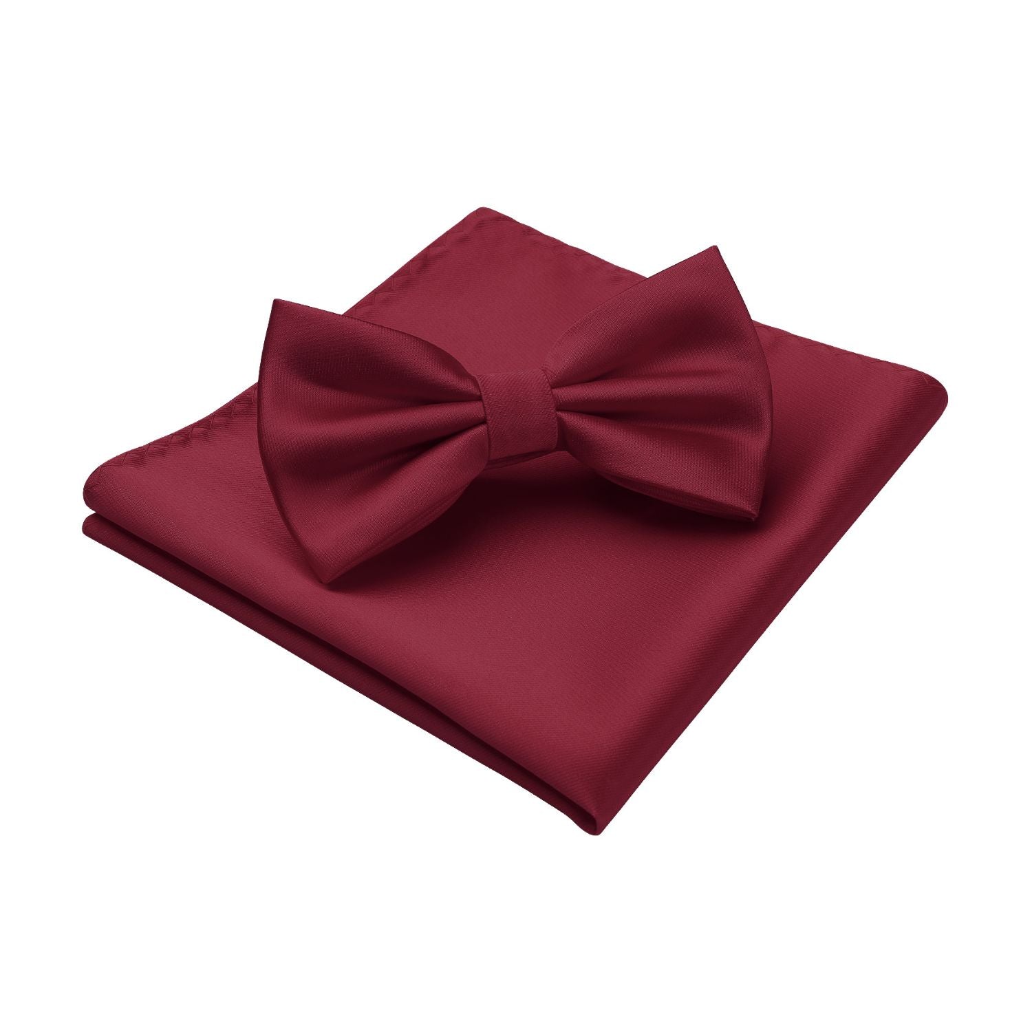 Solid Pre-Tied Bow Tie & Pocket Square - U-BURGUNDY 1