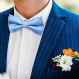 Solid Pre-Tied Bow Tie & Pocket Square - 03-BLUE