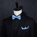 Solid Pre-Tied Bow Tie & Pocket Square - 03-BLUE