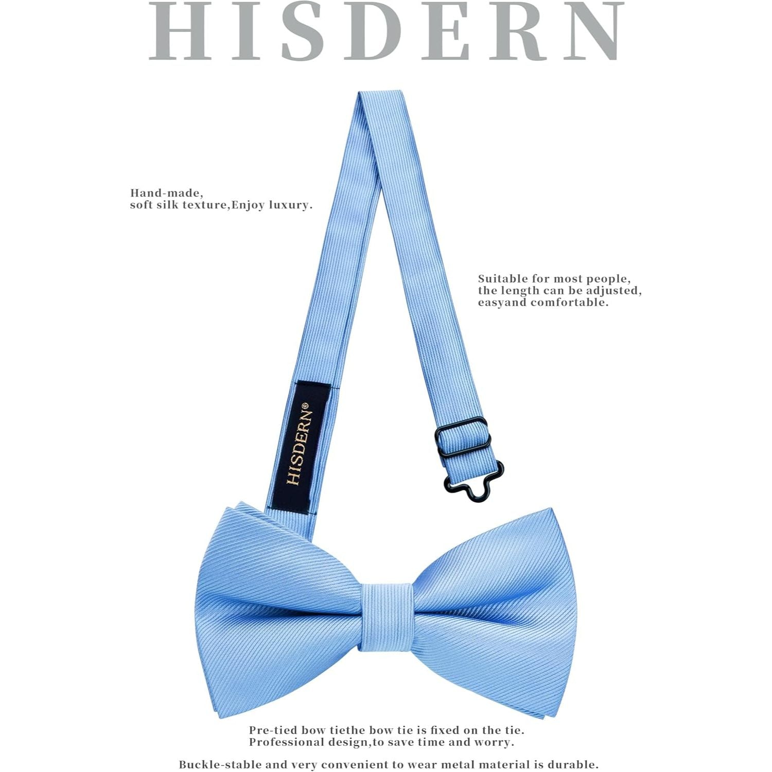 Solid Pre-Tied Bow Tie & Pocket Square - 03-BLUE