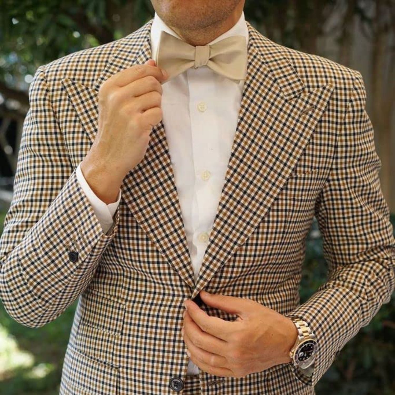 Solid Bow Tie & Pocket Square - B1-CHAMPAGNE