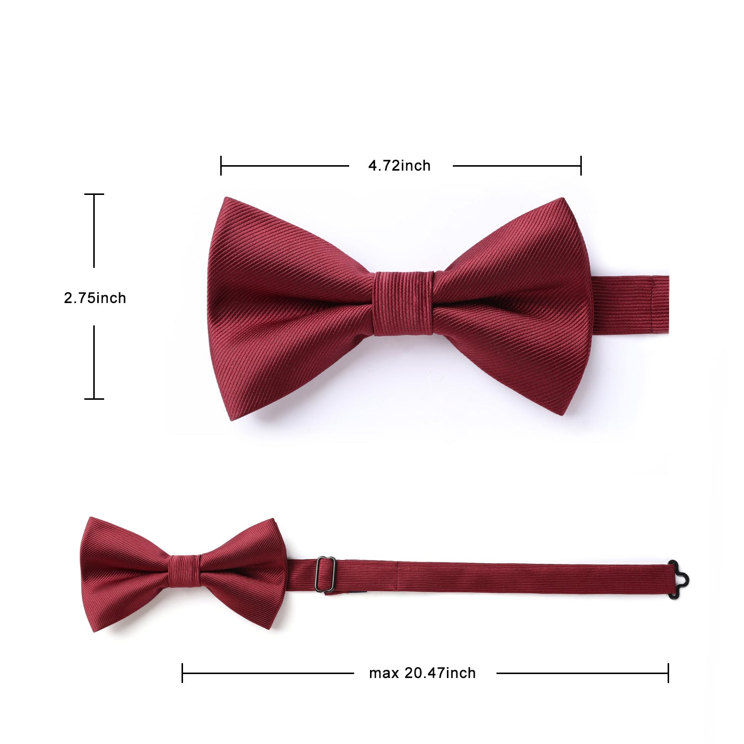 Solid Pre-Tied Bow Tie & Pocket Square - U-BURGUNDY 2