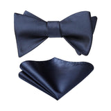 Solid Bow Tie & Pocket Square - 1-NAVY BLUE