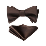 Solid Bow Tie & Pocket Square - H1-BROWN