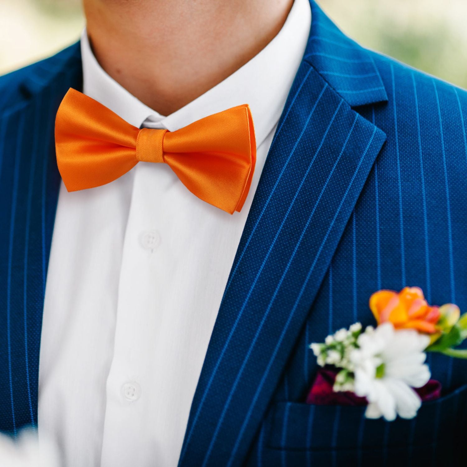 Solid Pre-Tied Bow Tie & Pocket Square - N-BRIGHT ORANGE