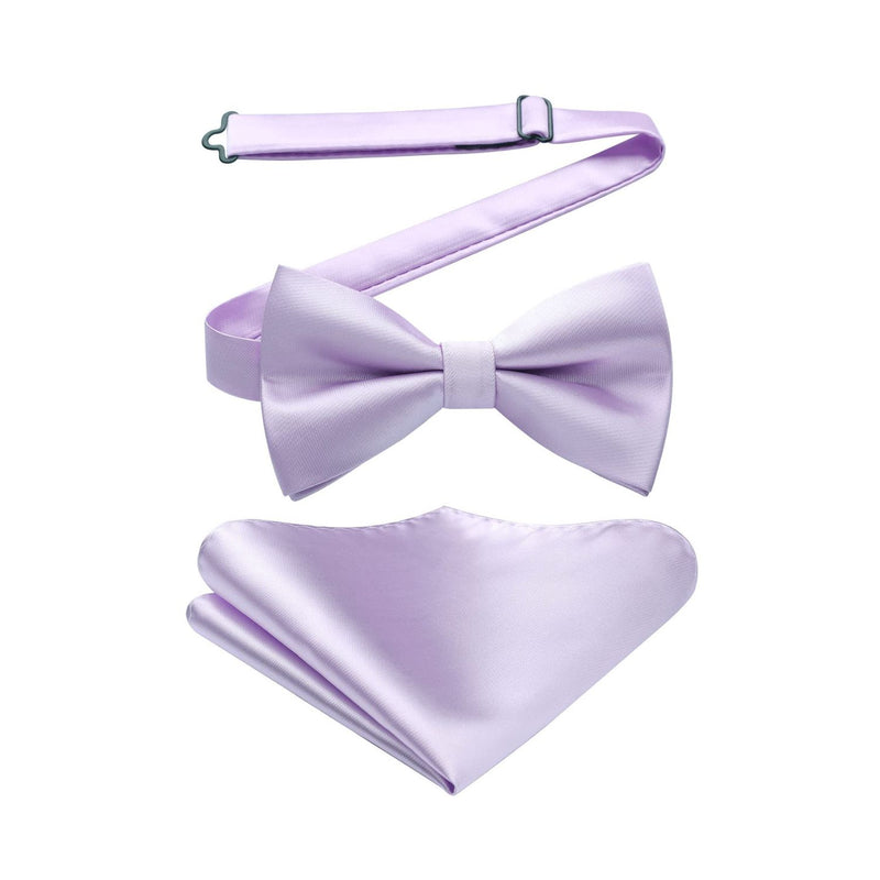 Solid Pre-Tied Bow Tie & Pocket Square - P-LIGHT PURPLE