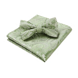 Paisley Pre-Tied Bow Tie & Pocket Square - SAGE GREEN-11