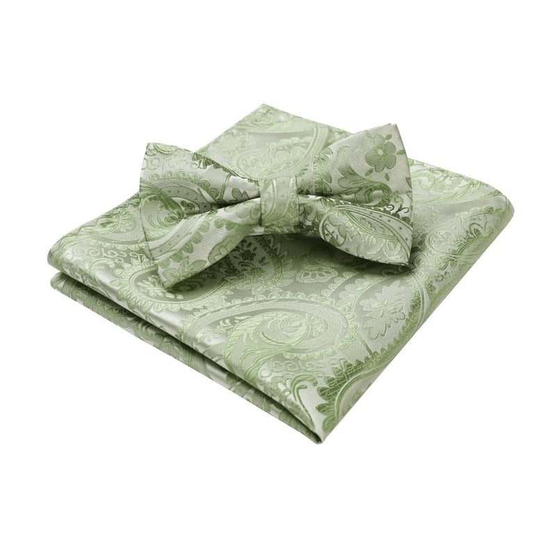 Paisley Pre-Tied Bow Tie & Pocket Square - SAGE GREEN-11